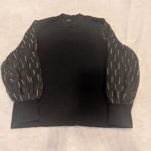 CeCe Black Sweater with Patterned Sleeves